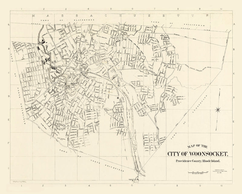 Size comparison using Vintage Map of Woonsocket, Rhode Island 1929