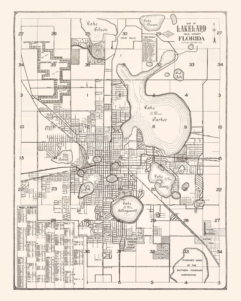Size comparison using Vintage Map of Lakeland, Florida 1929