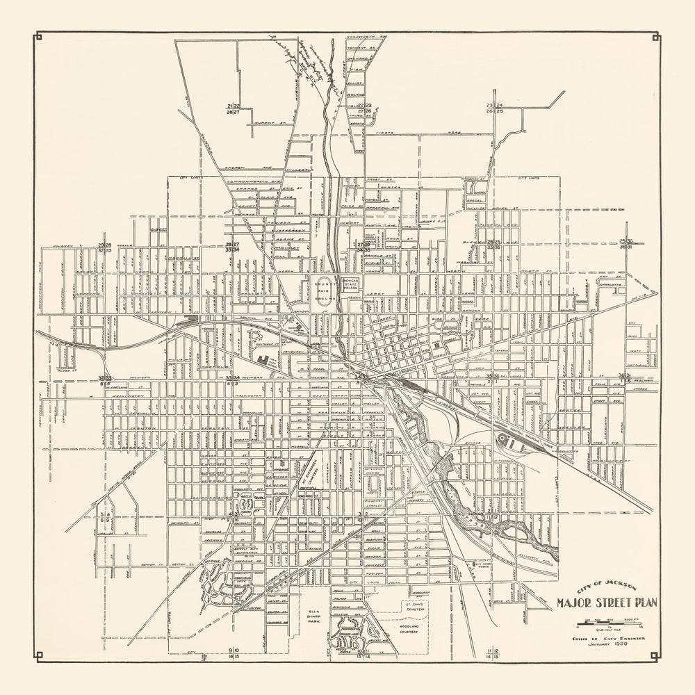 Vintage Map of Jackson, Michigan 1929 print style example