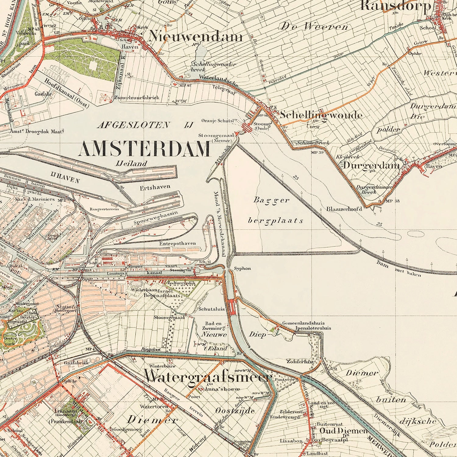 Restored historic details from the 1929 city map of Amsterdam