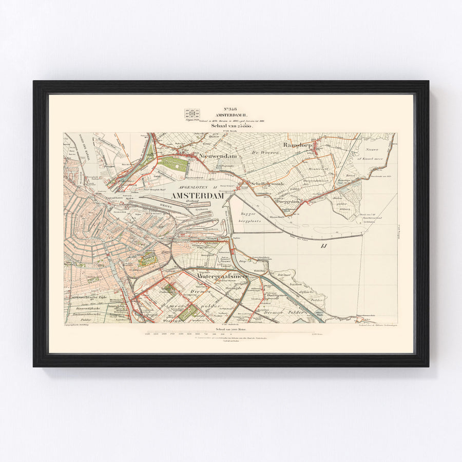 Vintage Map of Amsterdam, Netherlands 1929