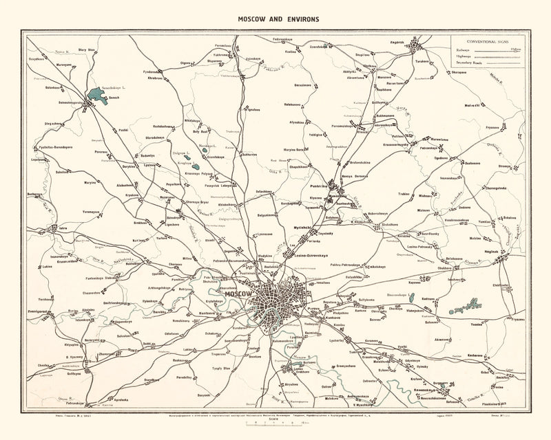 Size comparison using Vintage Map of Moscow, Russia 1928