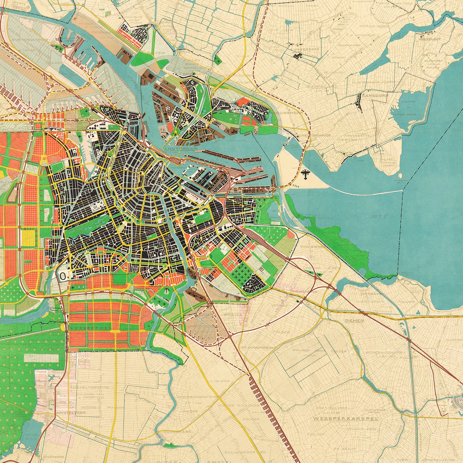 Restored historic details from the 1927 city map of Amsterdam