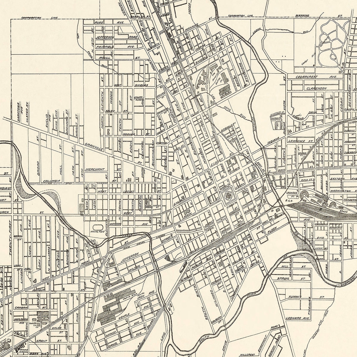 Restored historic details from the 1921 city map of Newark, Ohio
