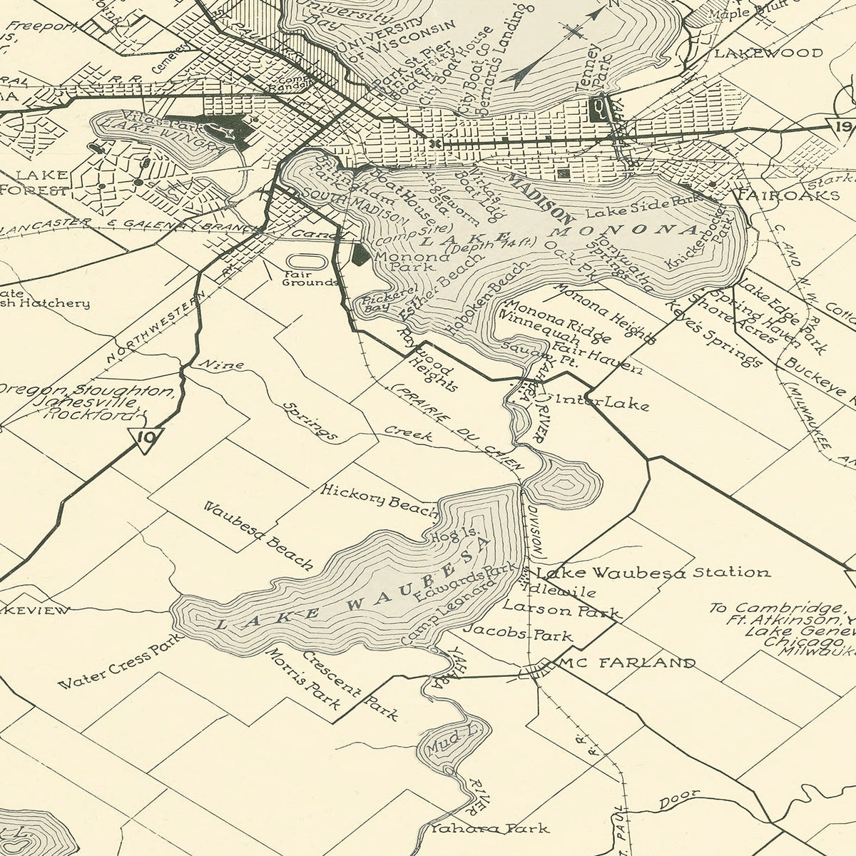 Restored historic details from the 1929 city map of Madison, Wisconsin