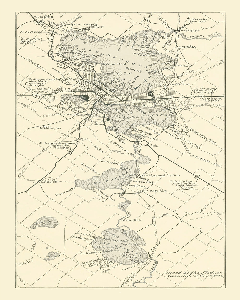 Vintage Map of Madison, Wisconsin 1929 print style example
