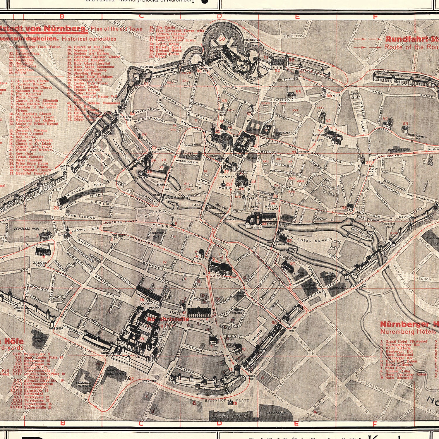 Restored historic details from the 1920 city map of Nurnberg