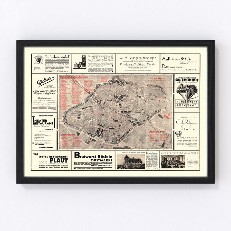 Vintage Map of Nurnberg, Germany 1920