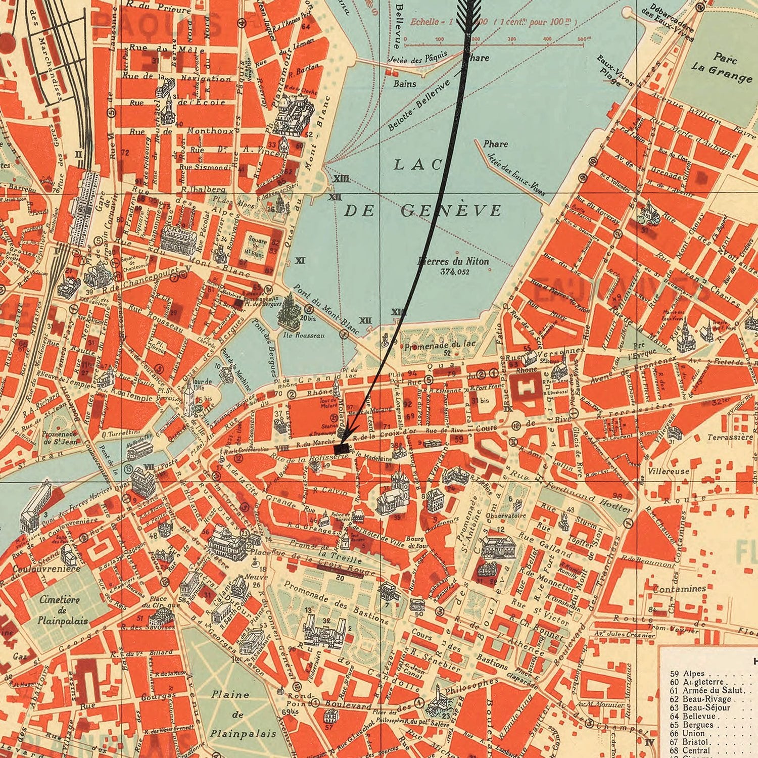Restored historic details from the 1920 city map of Geneva