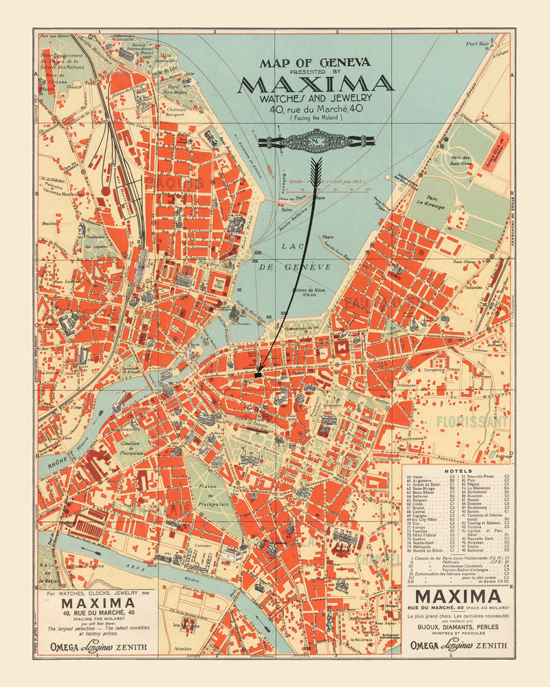 Size comparison using Vintage Map of Geneva, Sweden 1920