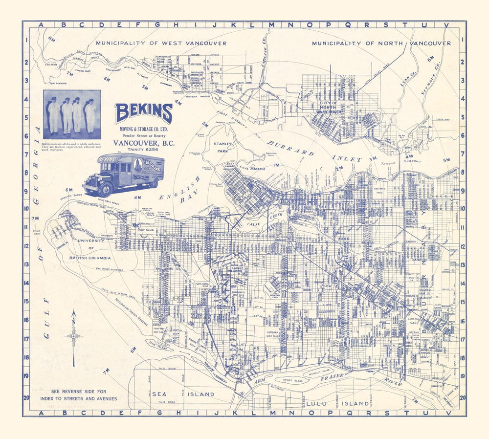 Vintage Map of Vancouver, Canada 1920 print style example