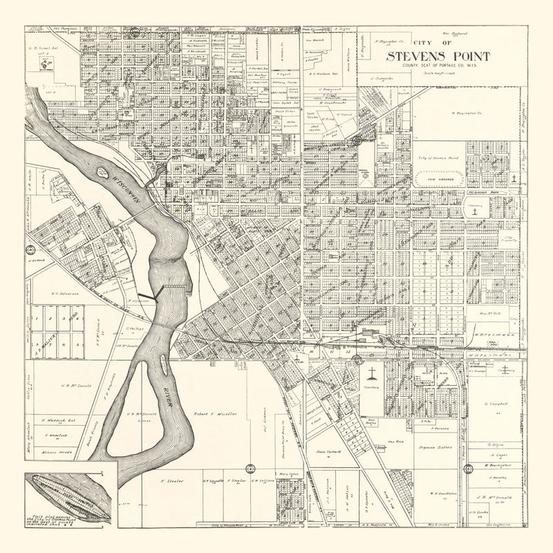 Size comparison using Vintage Map of Stevens Point, Wisconsin 1919