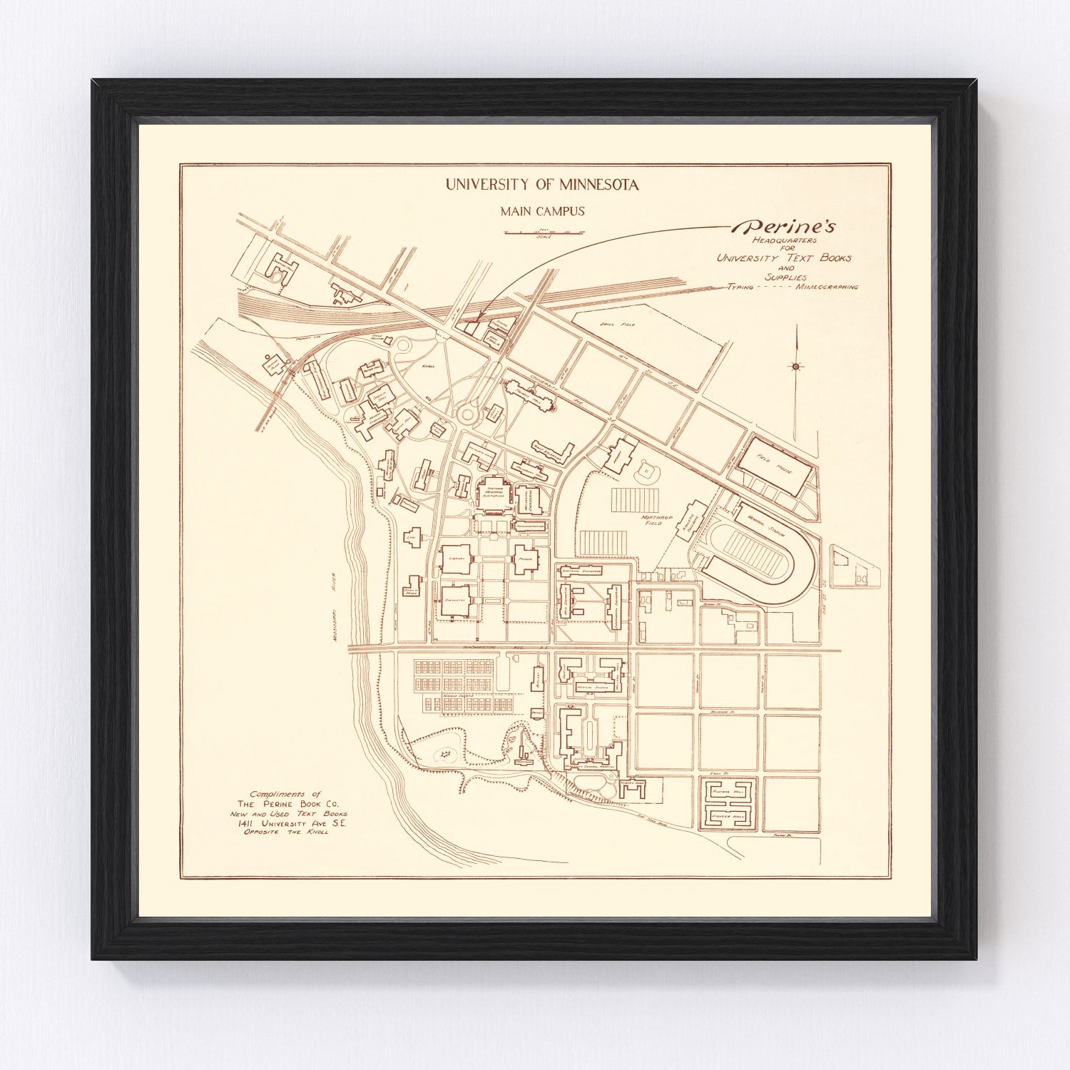 University of Minnesota Map 1936 - Framed