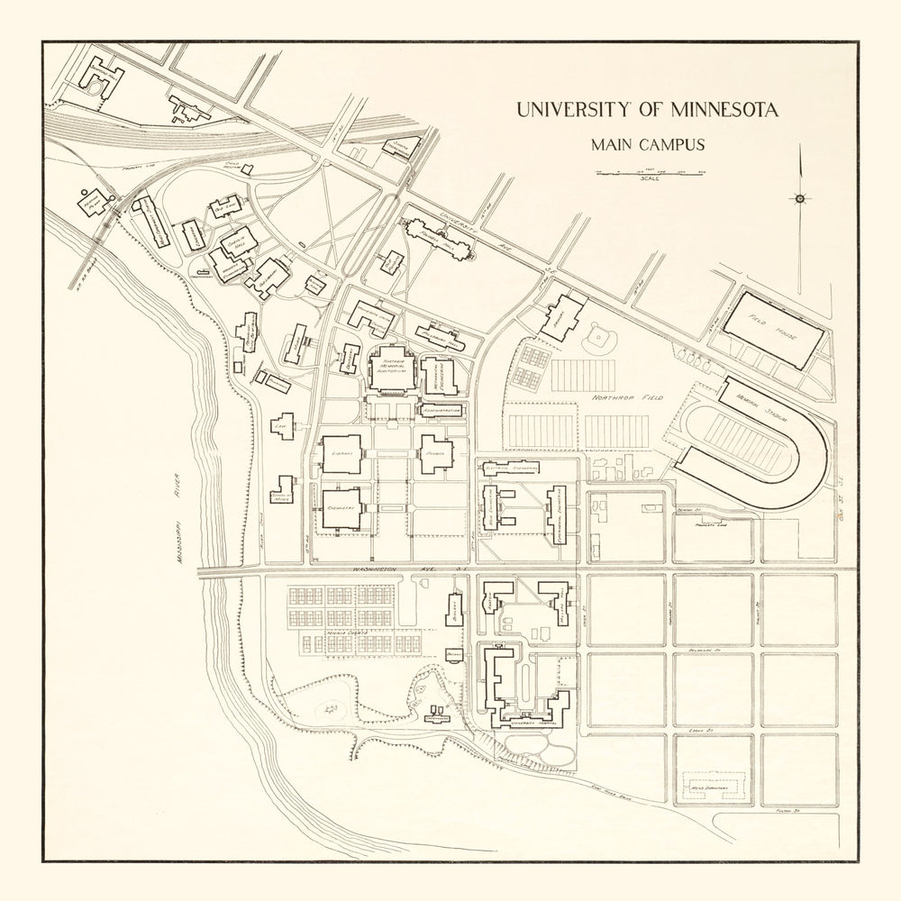 Vintage Campus Map of University of Minnesota 1930 print style example