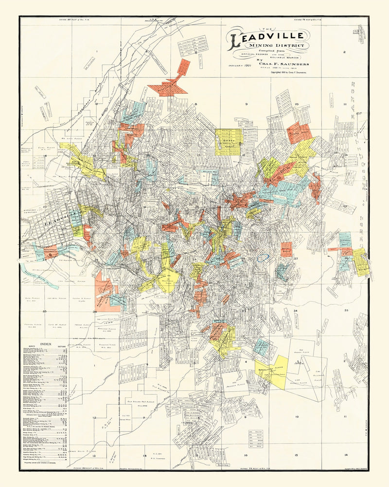 Size comparison using Vintage Leadville Mining District Map 1901