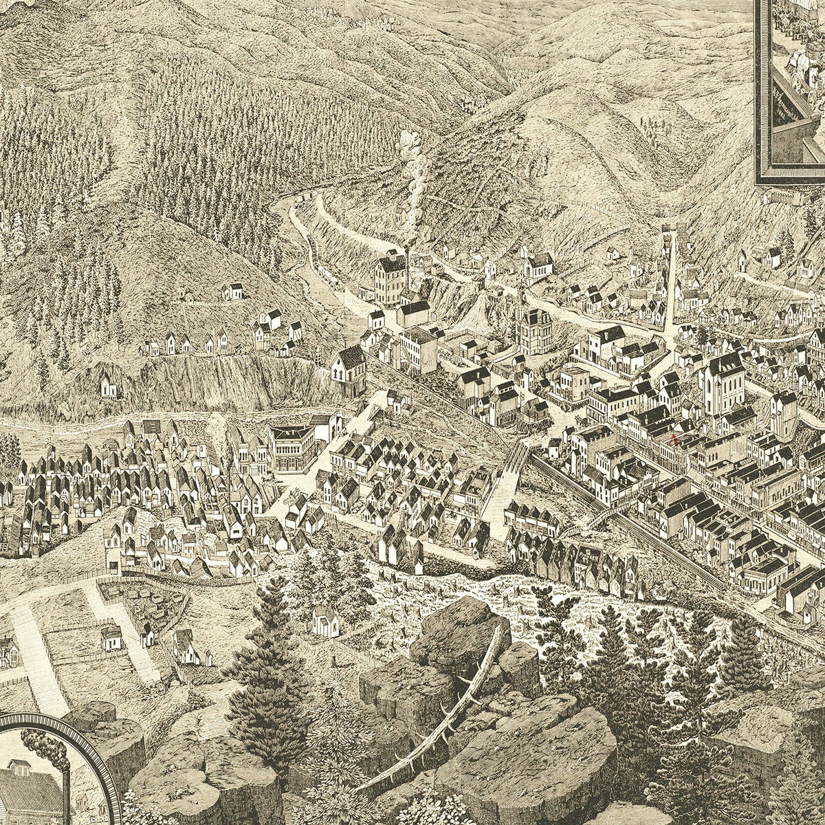 Restored historic details from the 1884 city map of Deadwood, South Dakota