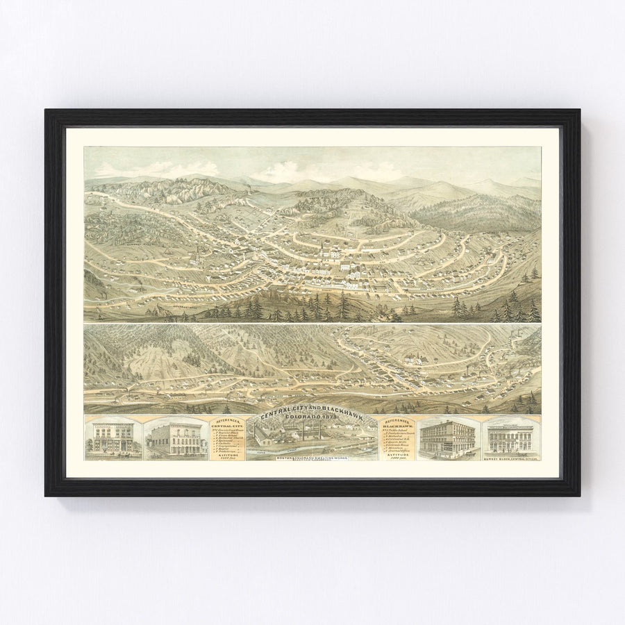 Central City & Blackhawk Vintage Map 1873