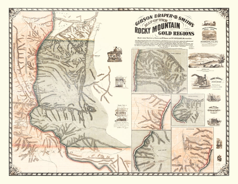 Vintage Rocky Mountain Gold Regions Map 1861 print style example