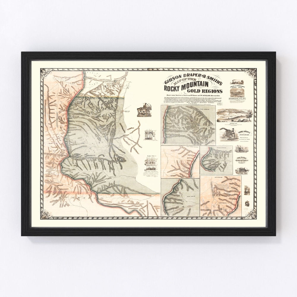 Rocky Mountain Gold Regions Vintage Map 1861