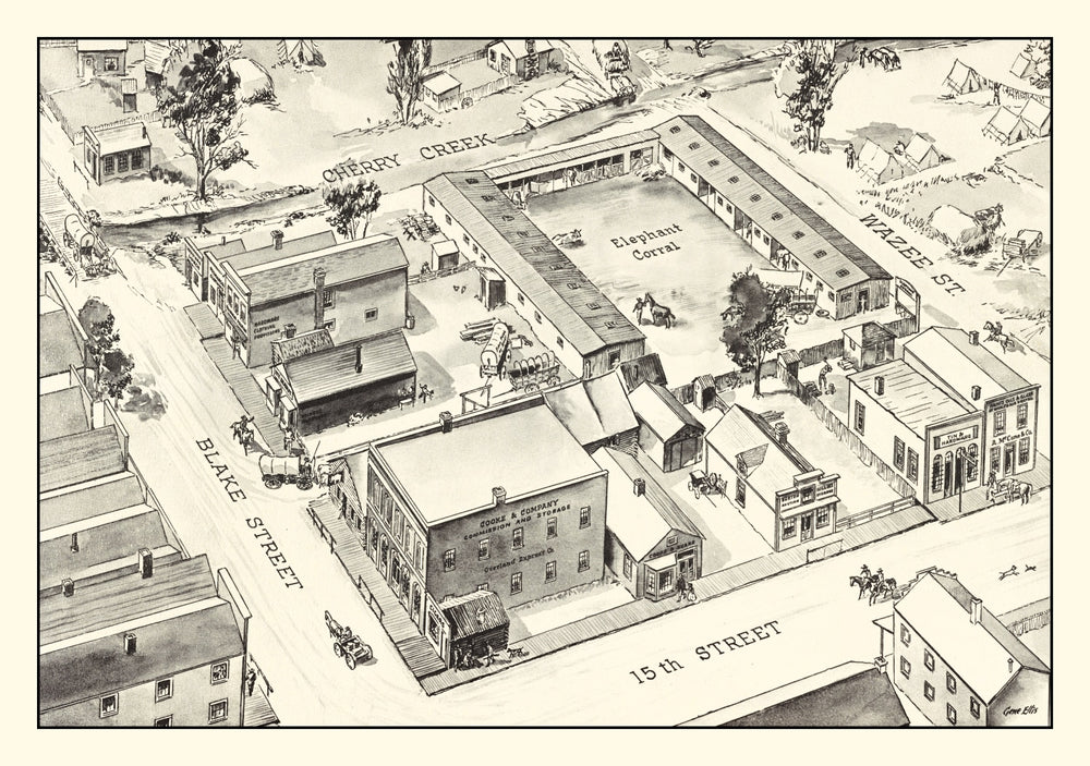 Vintage Map of Denver, Oklahoma 1860 print style example