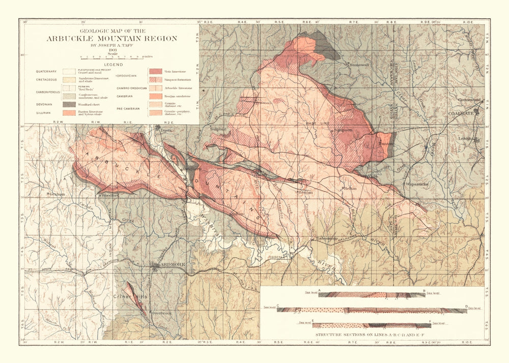 Vintage Arbuckle Mountain Region Map 1903 print style example