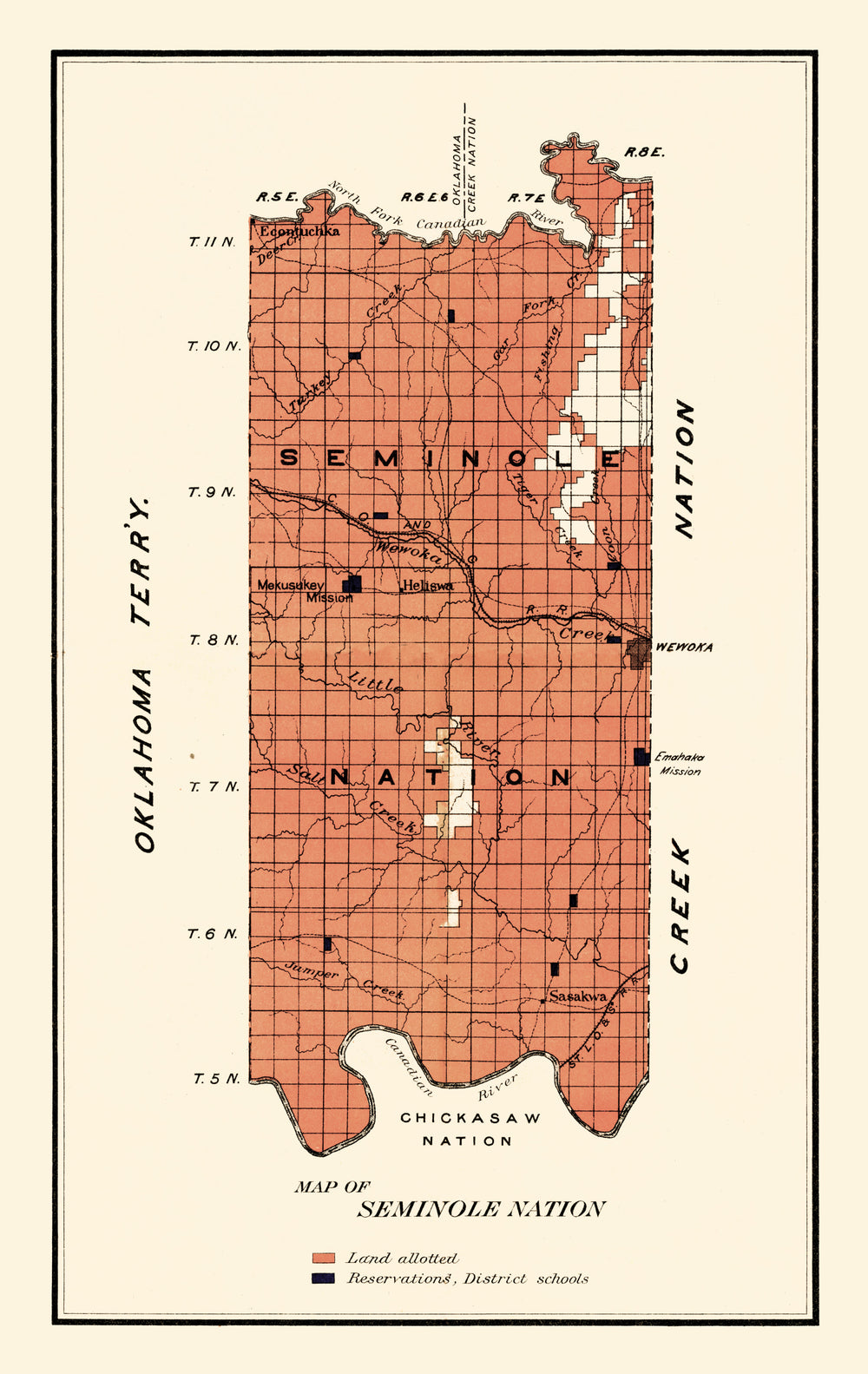 Vintage Seminole Nation Map 1903 print style example
