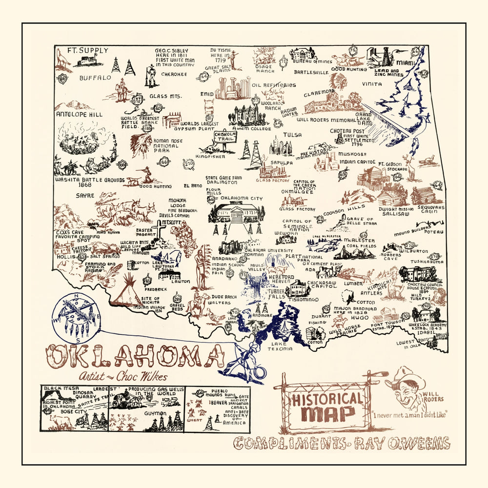 Vintage Map of Oklahoma 1940 print style example
