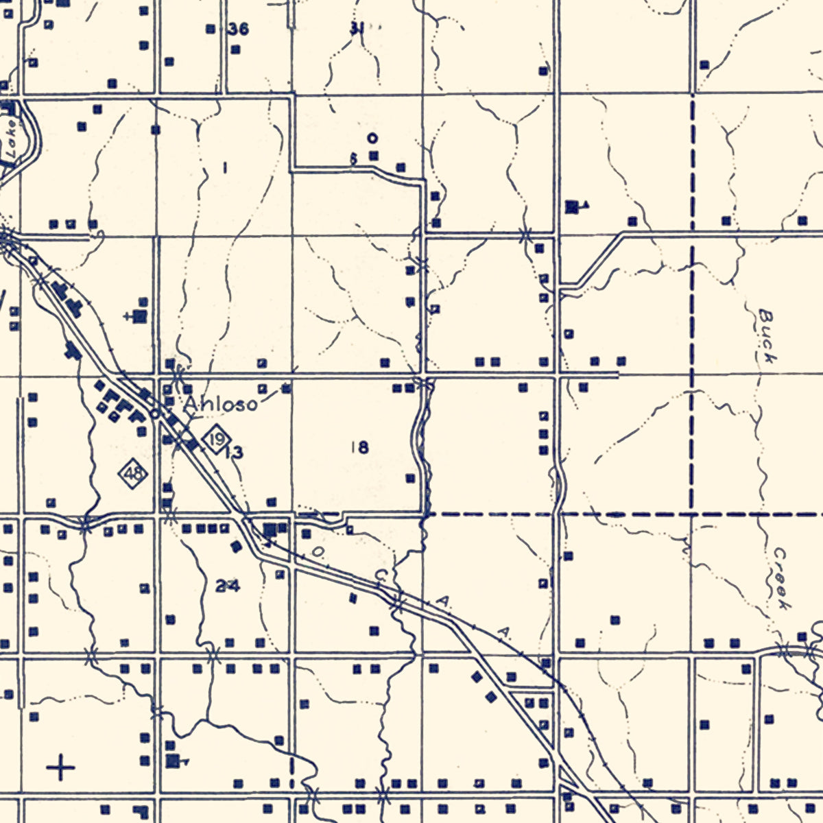 Restored historic details from the 1936 county map of Pontotoc County, Oklahoma
