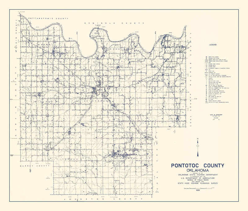 Size comparison using Vintage Map of Pontotoc County, Oklahoma 1936