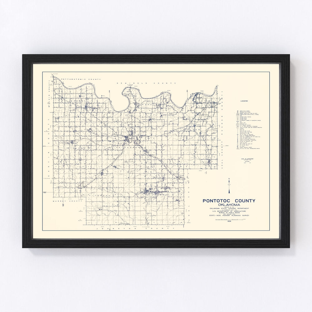 Pontotoc County Vintage Map 1936