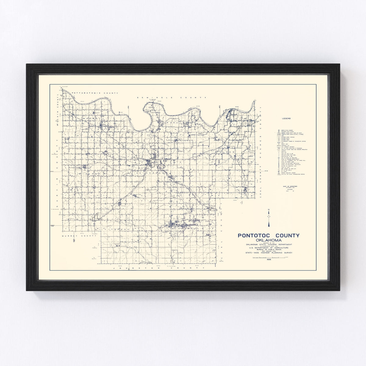 Pontotoc County Vintage Map 1936