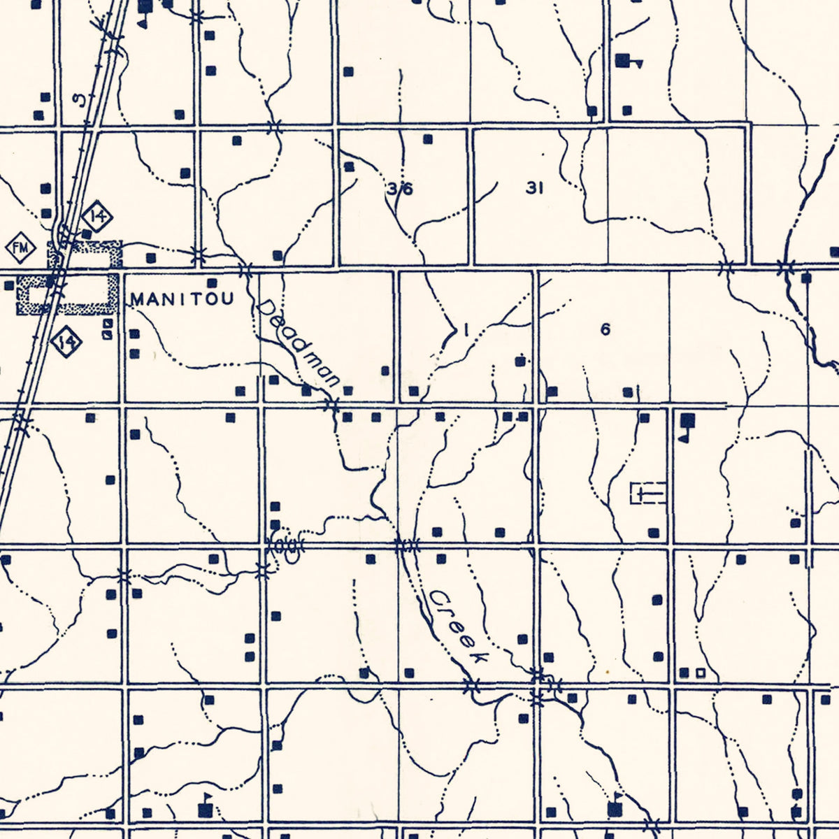 Restored historic details from the 1936 county map of Tillman County, Oklahoma