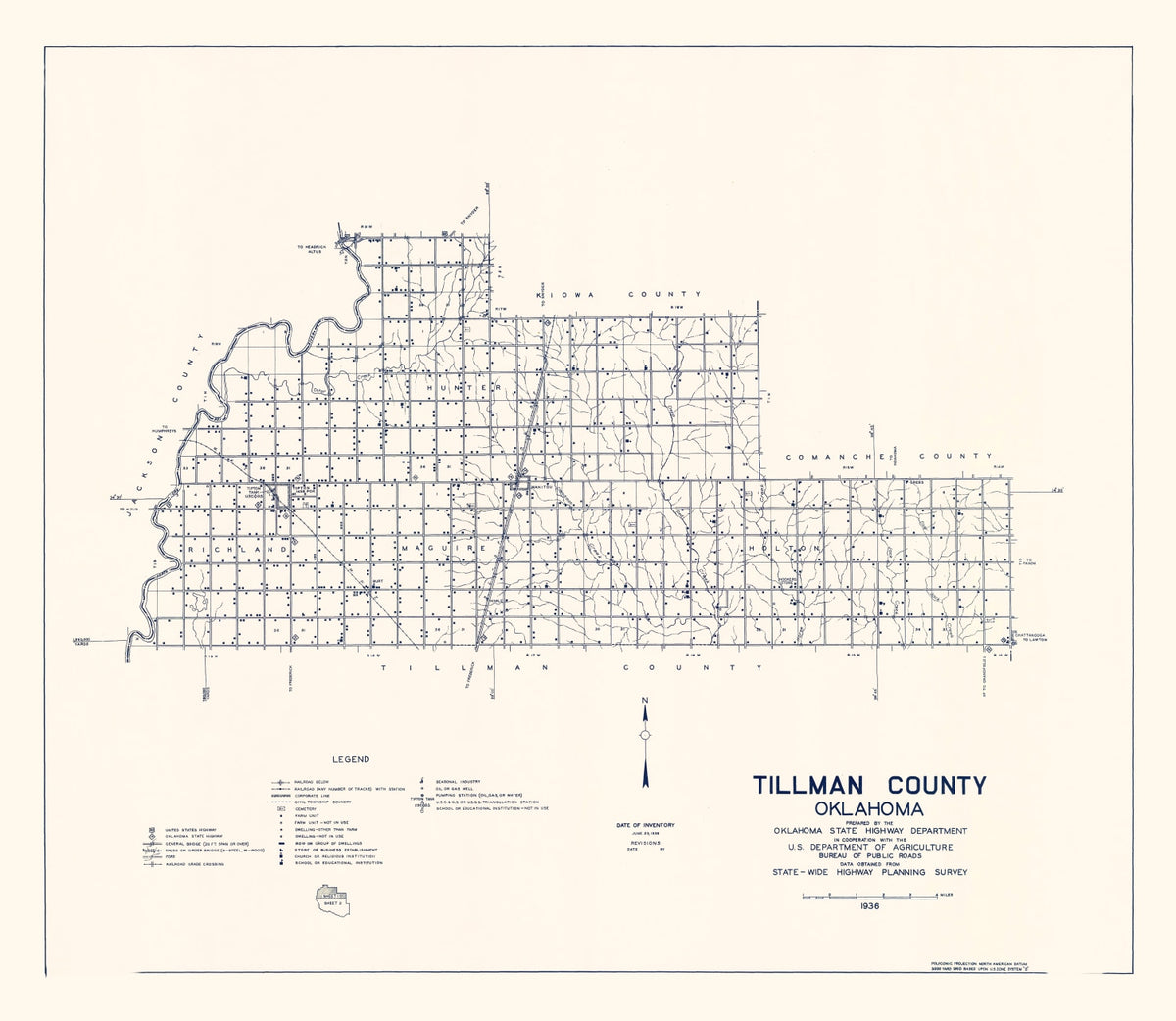 Preview of Vintage Map of Tillman County, Oklahoma 1936