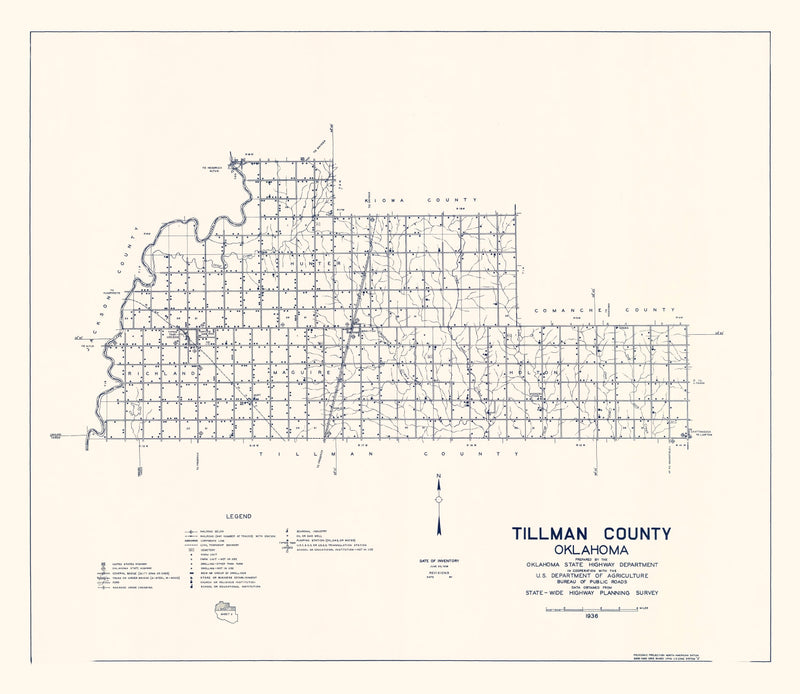 Size comparison using Vintage Map of Tillman County, Oklahoma 1936