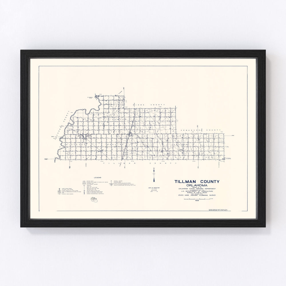 Tillman County Vintage Map 1936