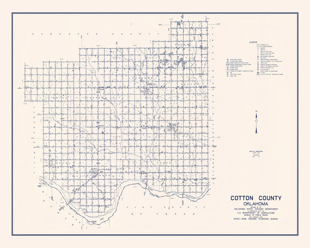 Vintage Map of Cotton County, Oklahoma 1936 print style example