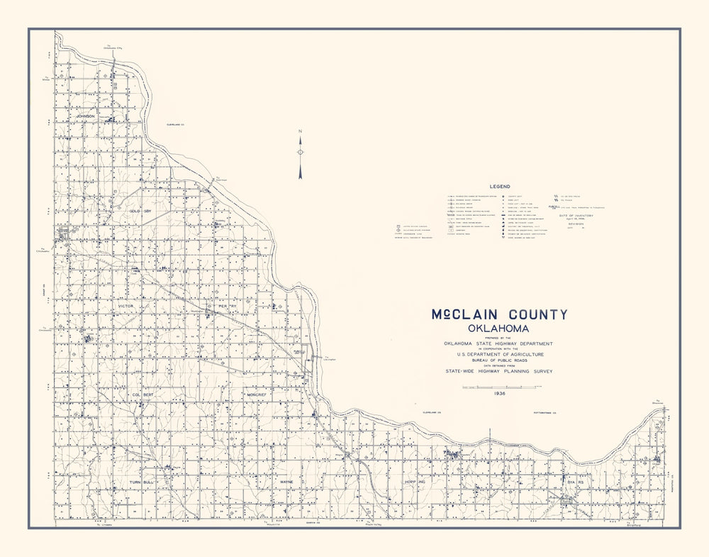 Vintage Map of McClain County, Oklahoma 1936 print style example