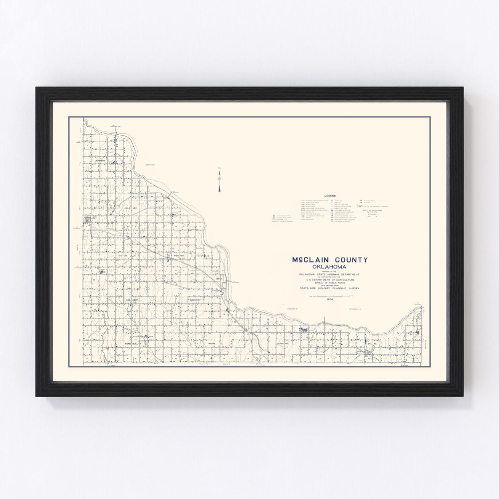 McClain County Vintage Map 1936