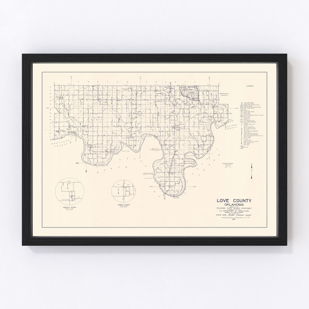 Love County Vintage Map 1936