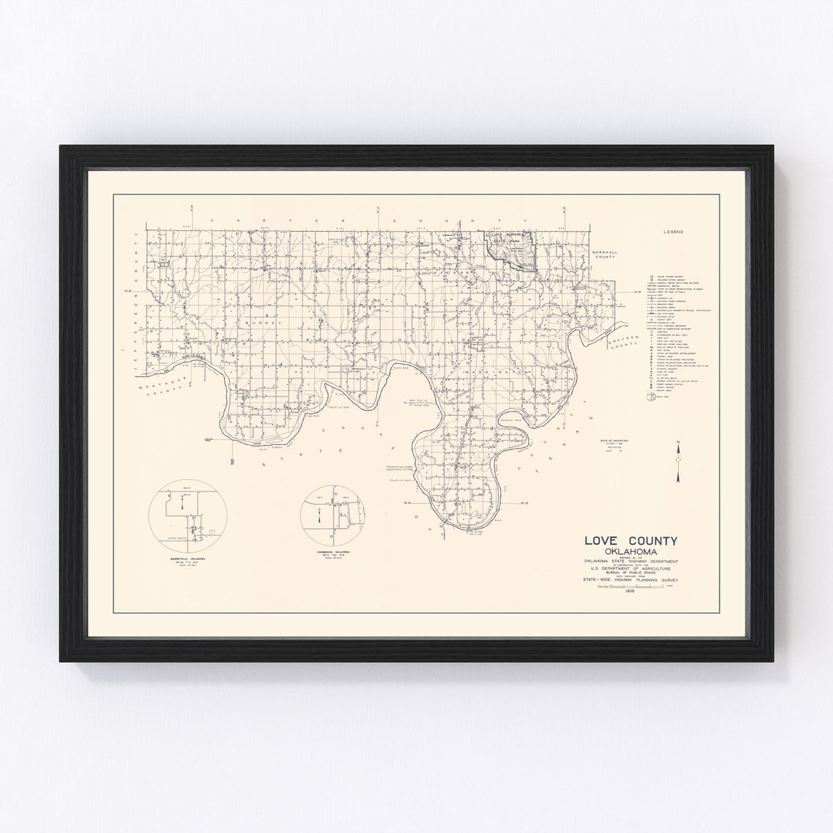 Love County Vintage Map 1936
