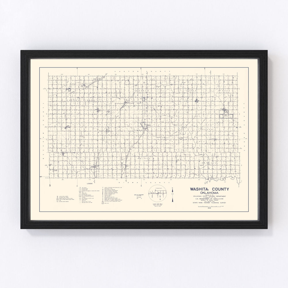 Washita County Vintage Map 1936