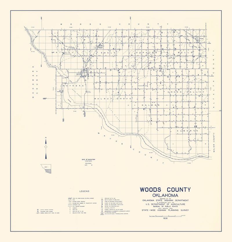 Size comparison using Vintage Map of Woods County, Oklahoma 1936