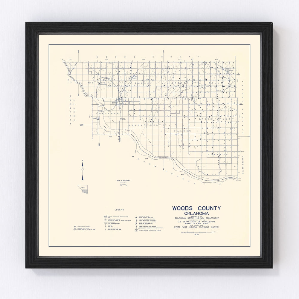 Woods County Vintage Map 1936