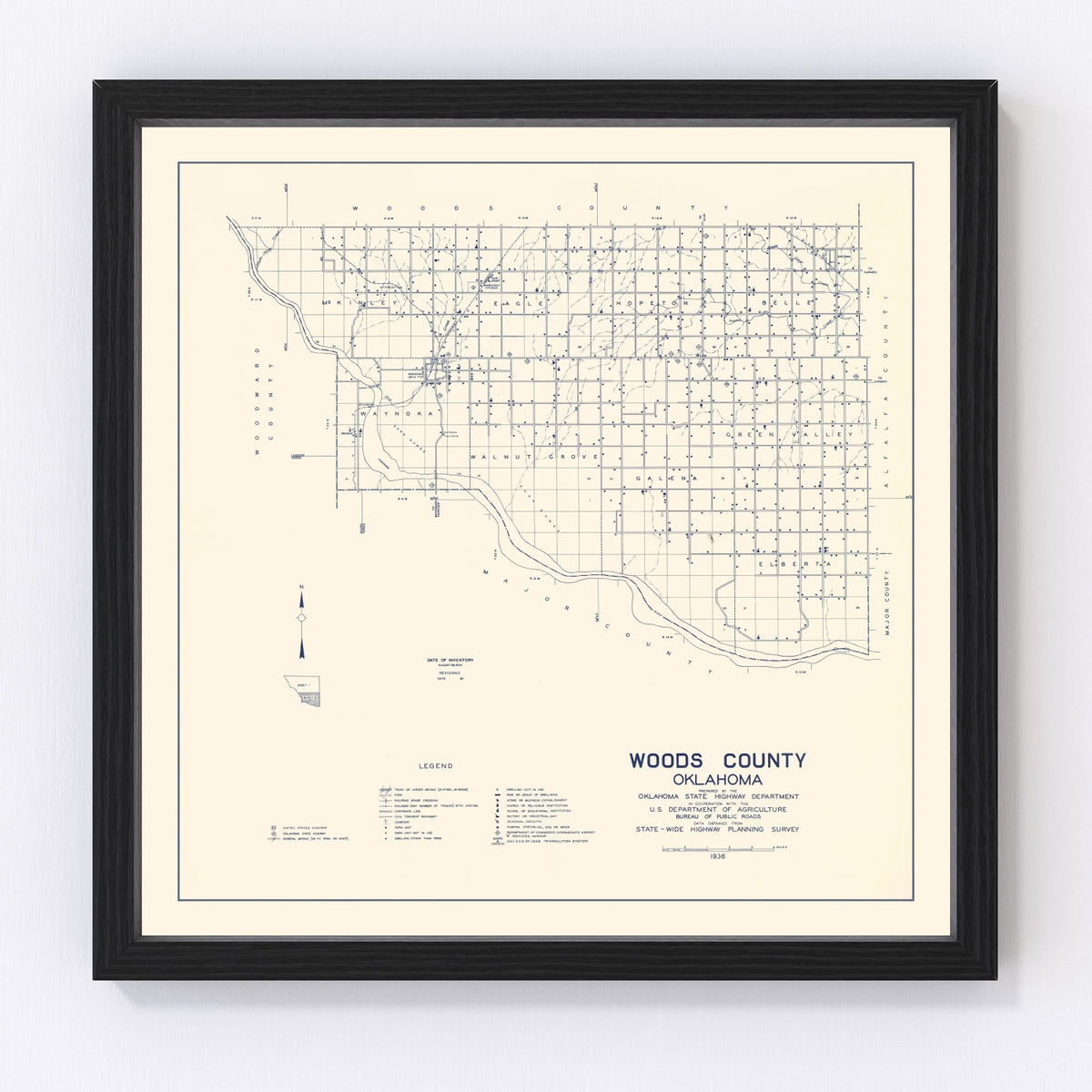 Woods County Vintage Map 1936