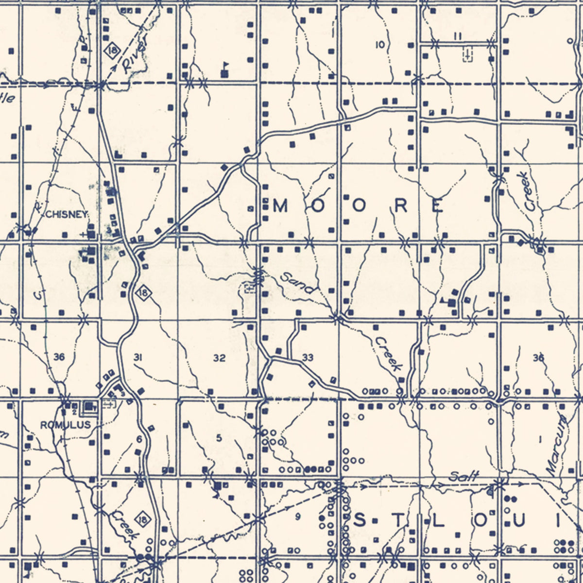 Restored historic details from the 1936 county map of Pottawatomie County, Oklahoma