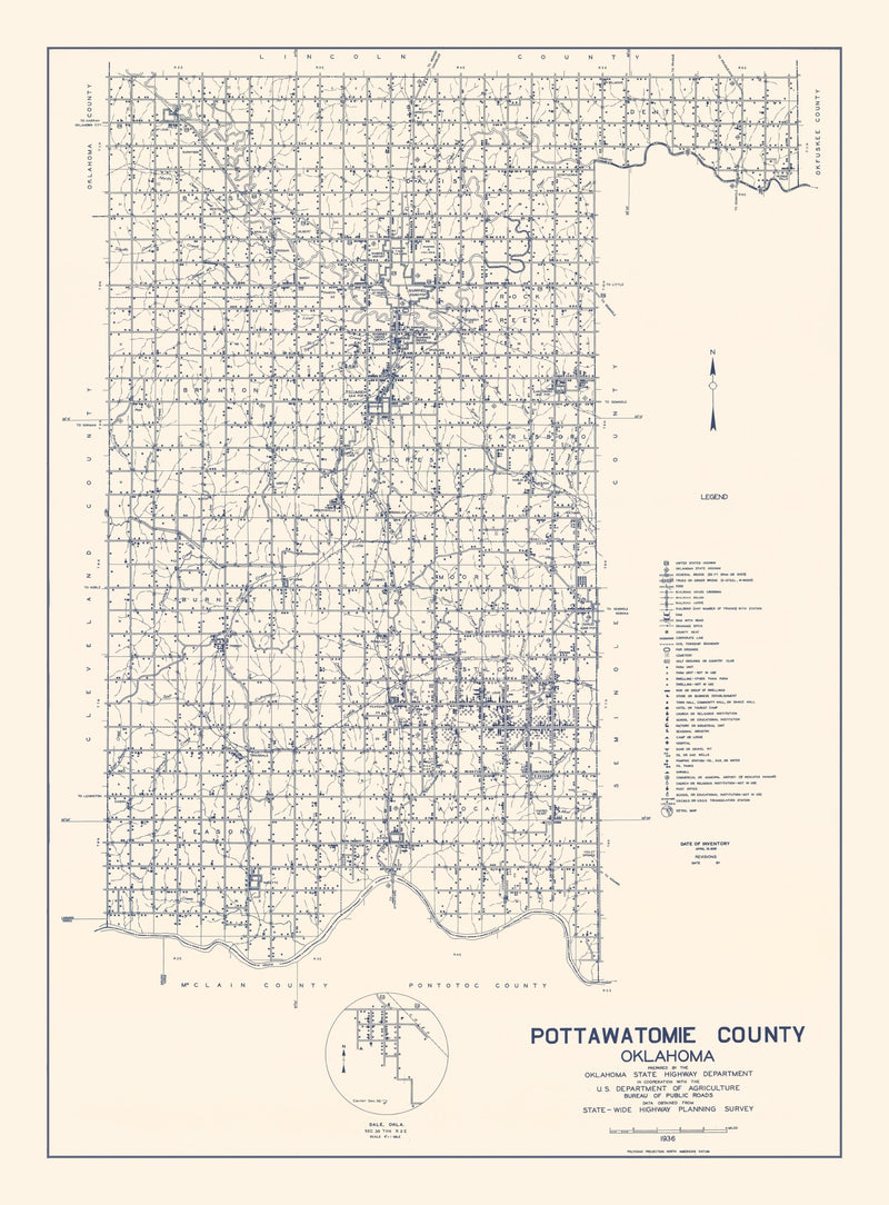 Size comparison using Vintage Map of Pottawatomie County, Oklahoma 1936