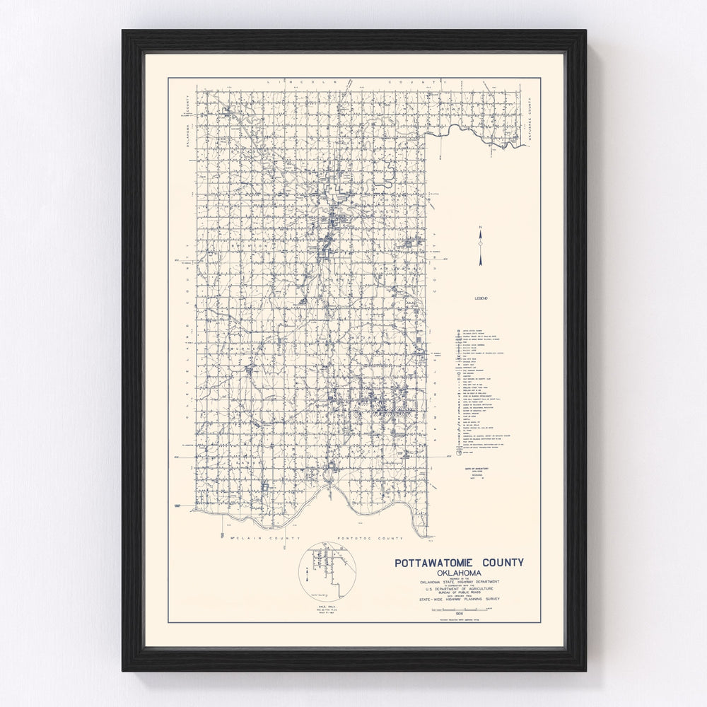 Pottawatomie County Vintage Map 1936