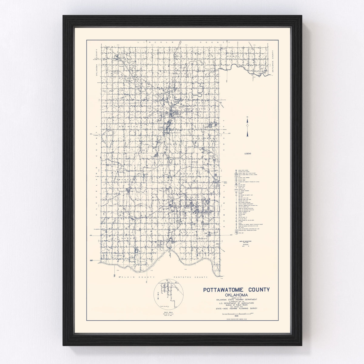 Pottawatomie County Vintage Map 1936