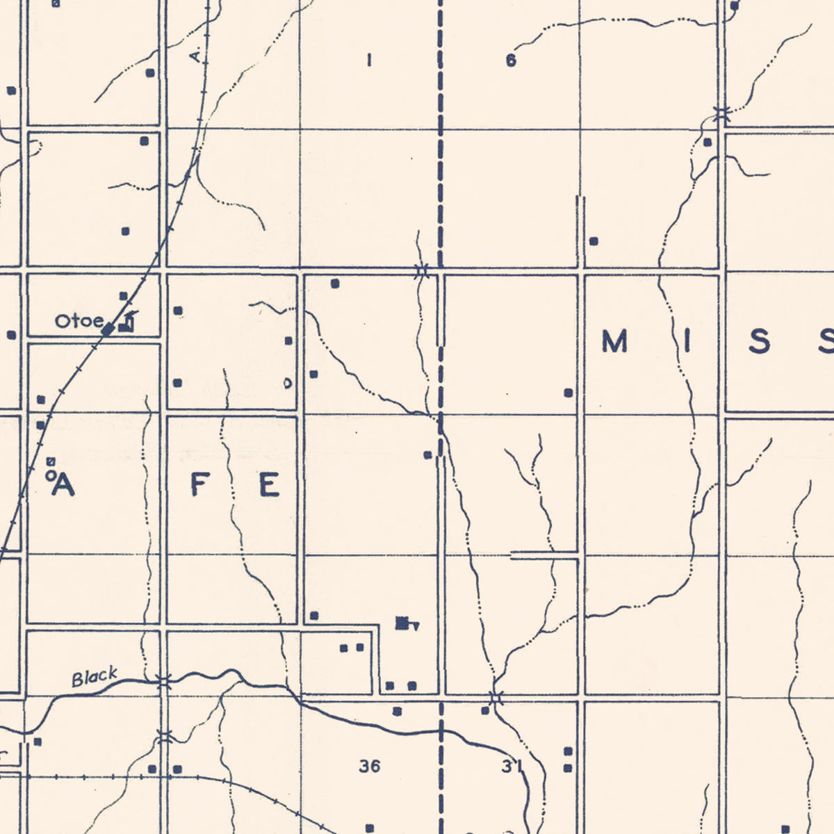Restored historic details from the 1936 county map of Noble County, Oklahoma