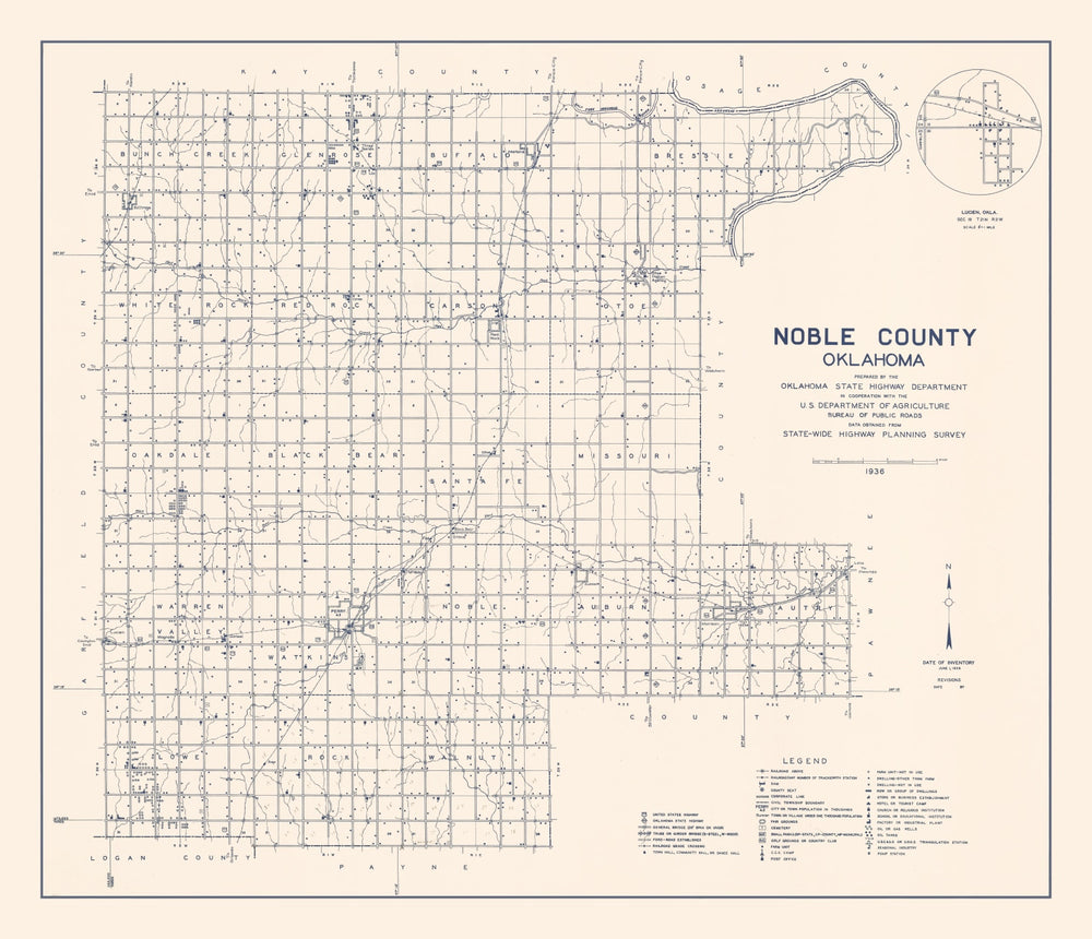 Vintage Map of Noble County, Oklahoma 1936 print style example